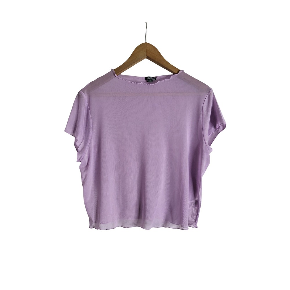 Wild Fable Lavender Sheer Mesh Lettuce Edge Short Sleeve Top L Pastel Goth